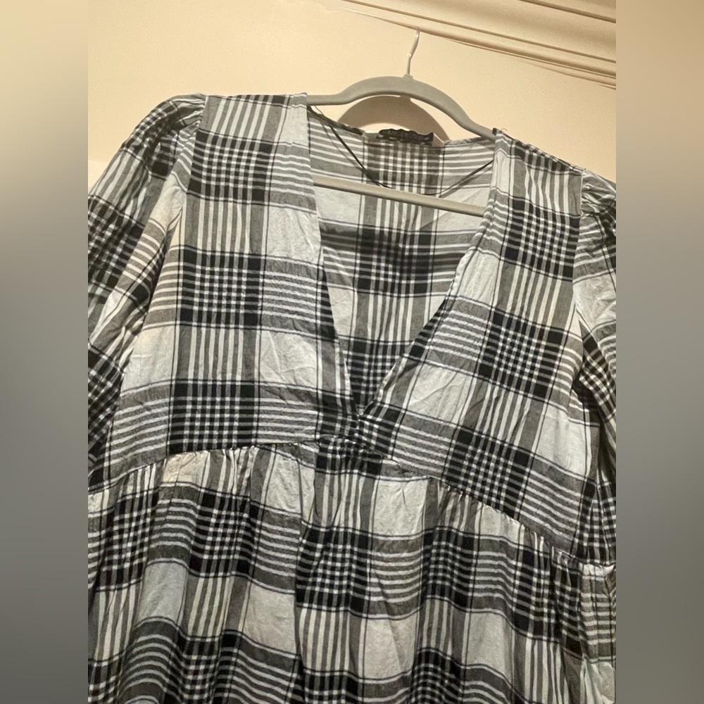 Zara Blue Plaid Midi Cotton Dress - Picture 3 of 12